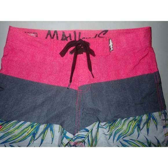 MAUI AND SONS Logo Boardshorts Swim Trunks Pink Green Tropical Hawaiian Men's 30 - Picture 2 of 4